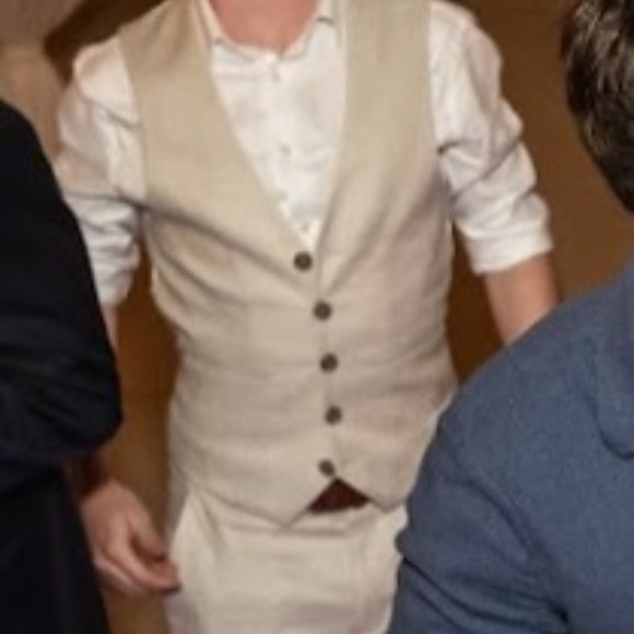 ASOS DESIGN wedding super skinny suit vest in stone linen mix (tan color) - Picture 12 of 12